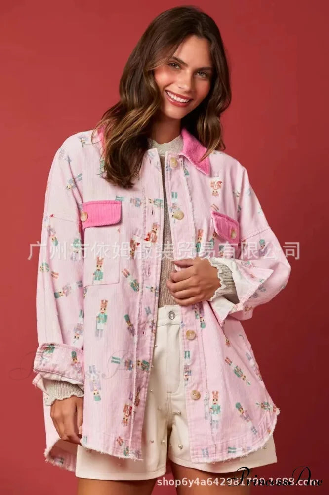 European American Christmas Jacket Coat Pink / S