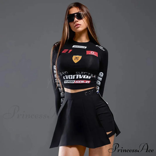 European American Motorcycle Style Correspondence Slim Knit Top Black / S knittop-250126