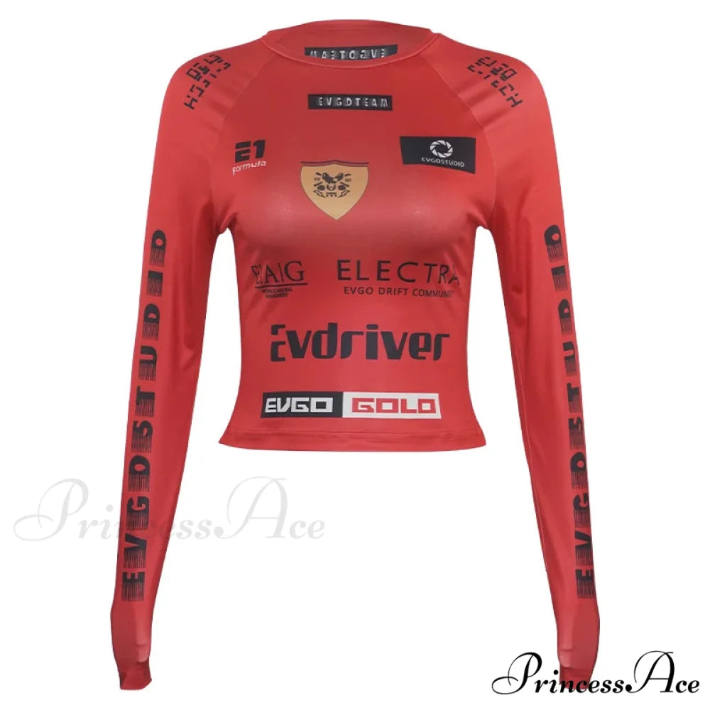 European American Motorcycle Style Correspondence Slim Knit Top Red / S knittop-250126