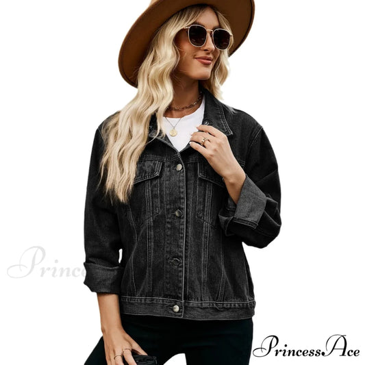 European American Slim-fit Retro Washed Short Denim Jacket Black / S