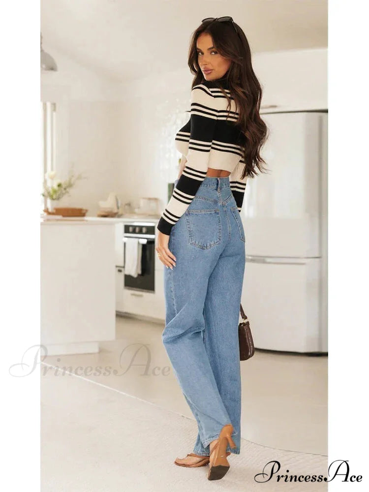 European and American Women’s Washed Fashion Long Basic Straight-leg Pants All-match for All Seasons Jean