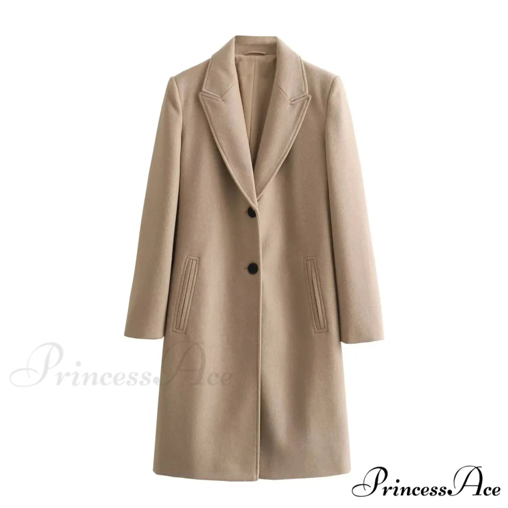 European Soft Slim Style Overcoat Modified Title: European Gentle Fitted Fashion Overcoat Champagne / XS