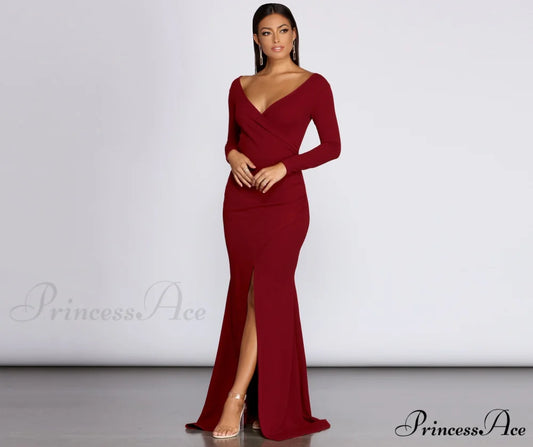 Eva Off The Charming Shoulder Mermaid Dress BURGUNDY / XS