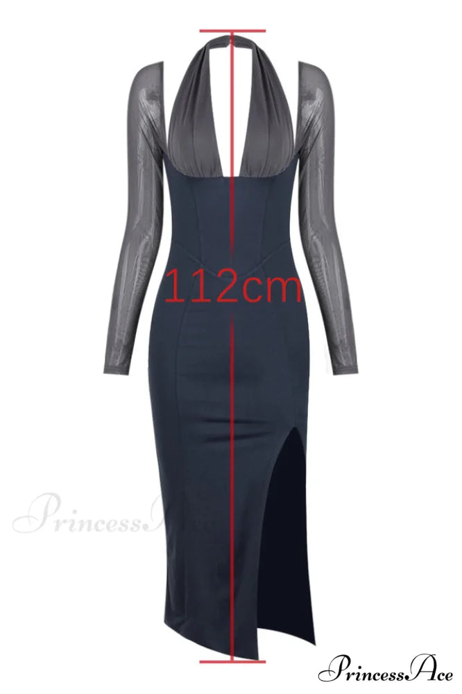 Evangelina Dark Gray Charming Blue Maxi Dress