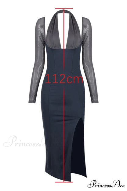 Evangelina Dark Gray Charming Blue Maxi Dress