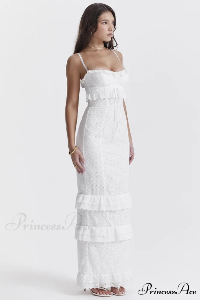 Eve White Stylish Broderie Maxi Dress