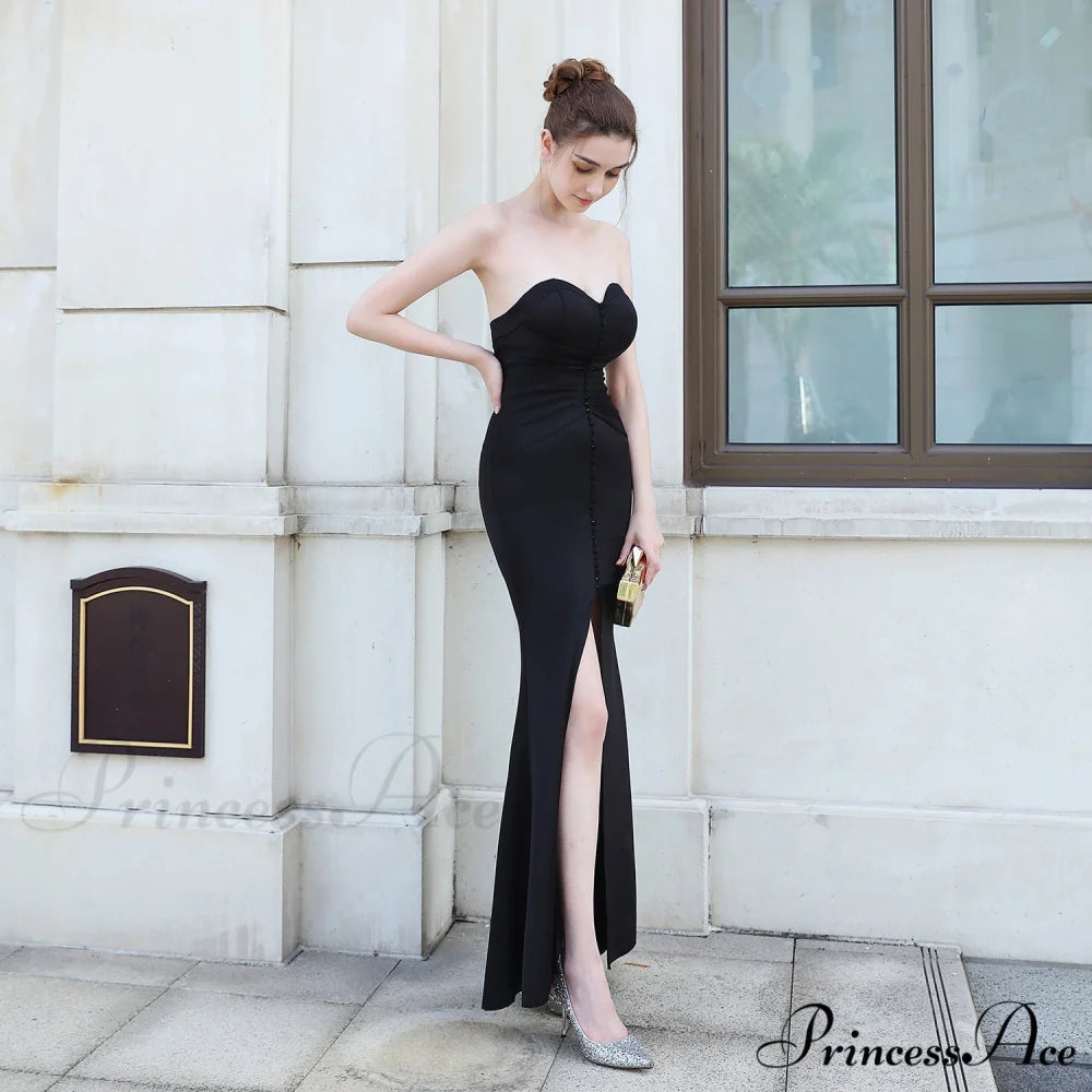 Evelyn strapless Stylish slit wrap dress BLACK / XS