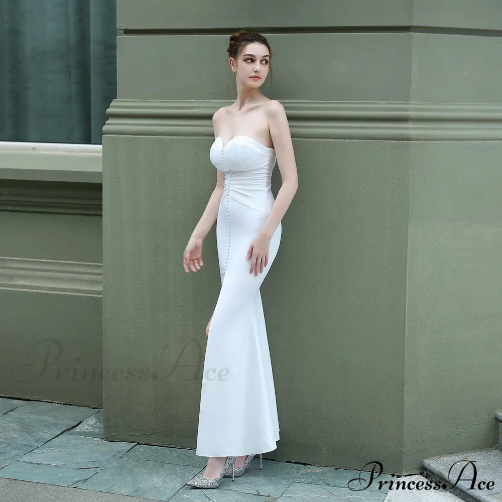 Evelyn strapless Stylish slit wrap dress WHITE / S