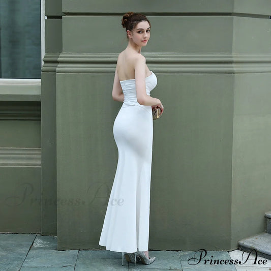 Evelyn strapless Stylish slit wrap dress WHITE / XS