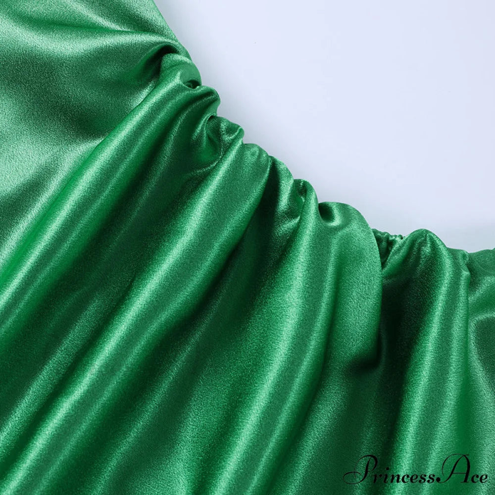 Evening Boxy Ruched Side Party Satin Solid Dresses Clubwear Gown Split Sleeveless Elegant Neckline Vestidos