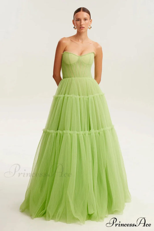 Evening Philosophy Graceful Tulle Maxi Dress Lime Green / 2