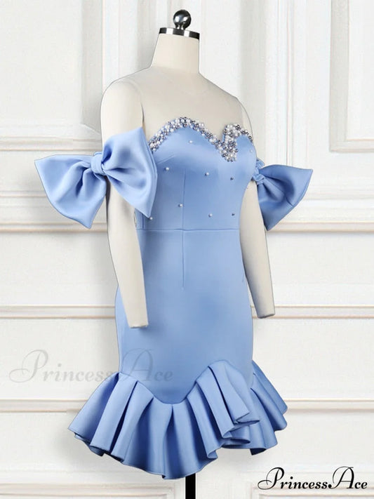 Event Christmas Detail Patchwork Backless Women’s Bodycon Bead with Fit Ruffles Design Party Celebrate Mesh Bowtie Gown
