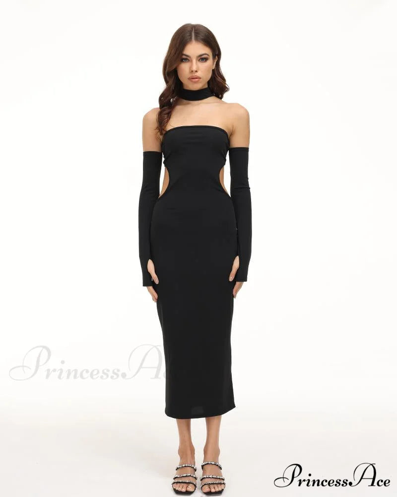 Eventide Horizon Tube Charming Halter Dress with Gloves Black / XS