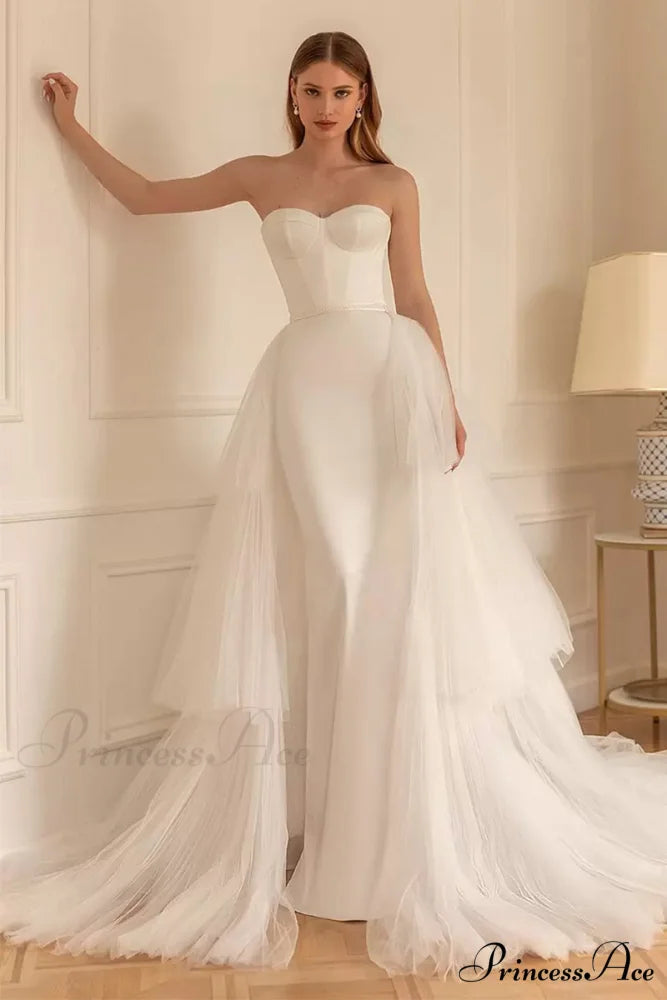 Everlasting Affection Strapless Trendy Satin Wedding Dress Ivory / 2