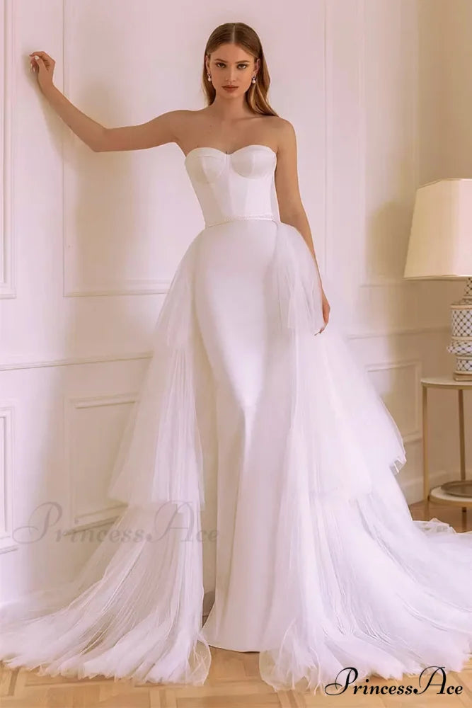 Everlasting Affection Strapless Trendy Satin Wedding Dress White / 2