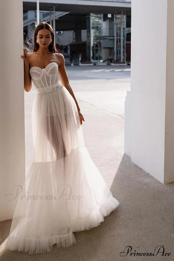 Everlasting Love Strapless Trendy A-Line Sheer Wedding Dress