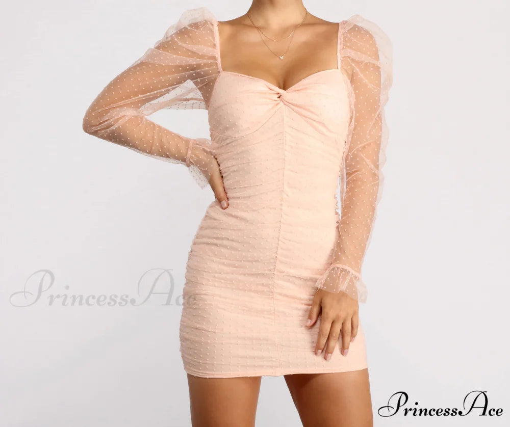 Everyone’s Sweetheart Puff Charming Sleeve Mini Dress PEACH / S