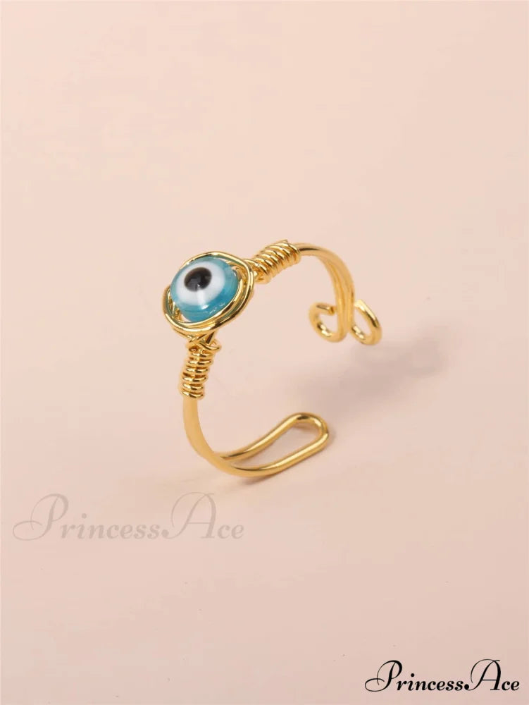Evil Eye Decor Cuff Ring Baby Blue / one-size