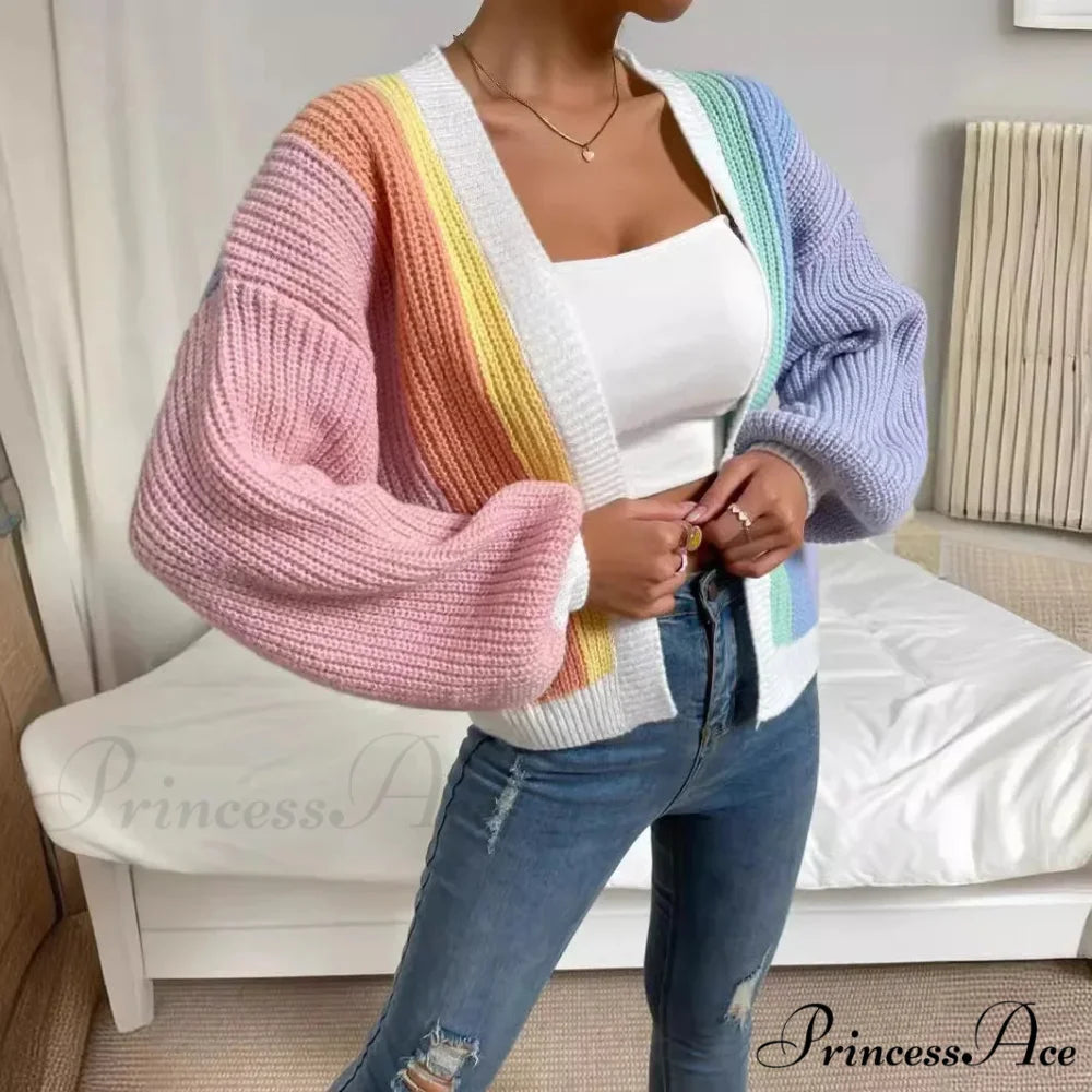 Excitement Cutting Inactive Breeze Knit Cardigan pink blue / S cardiagn-250126