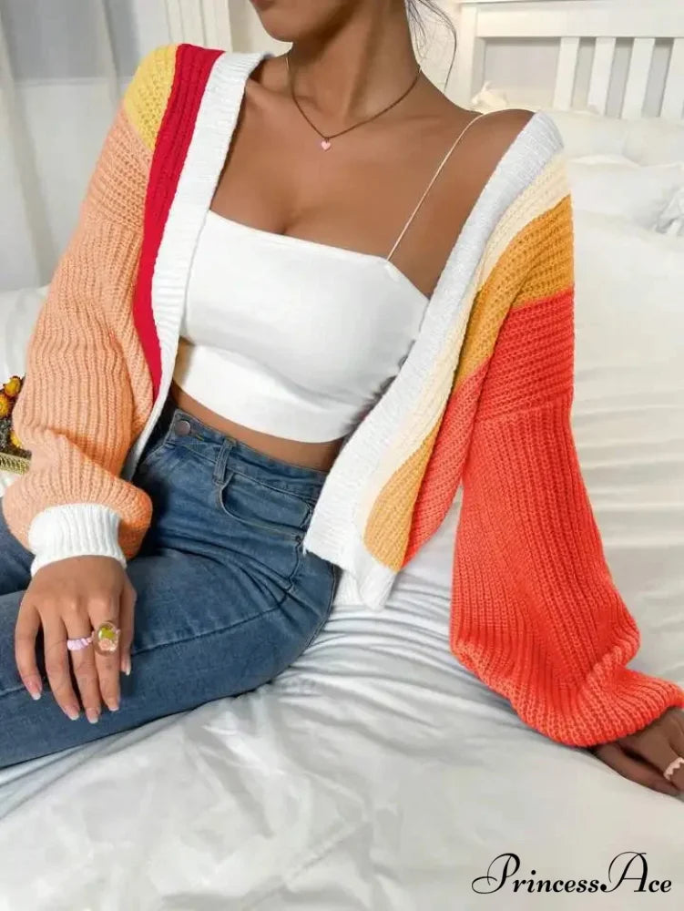 Excitement Cutting Inactive Breeze Knit Cardigan prange red / S cardiagn-250126