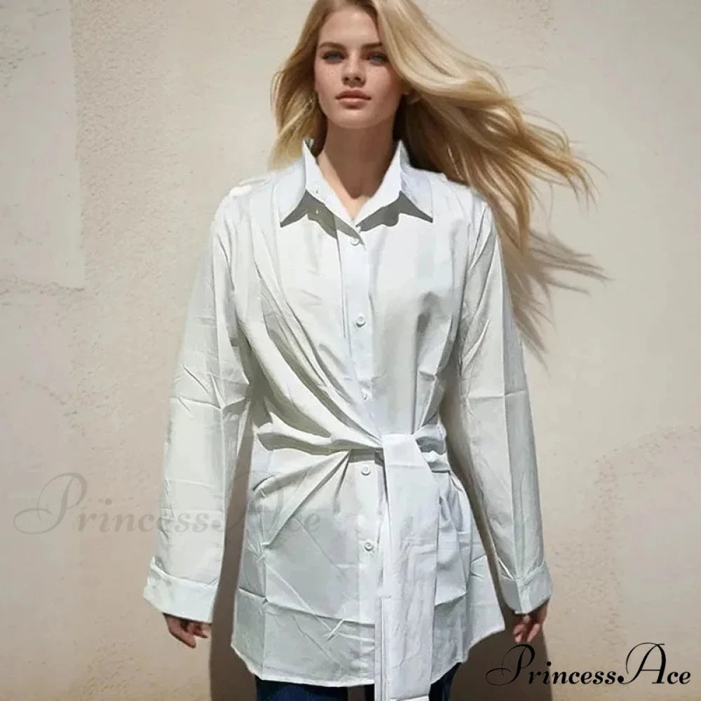Extended Sleeve Gathered Lace-up Ivory Blouse blouse-250126