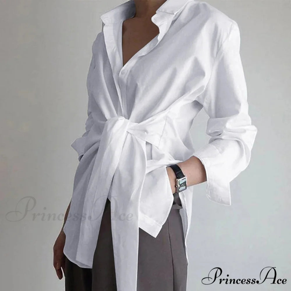 Extended Sleeve Gathered Lace-up Ivory Blouse blouse-250126