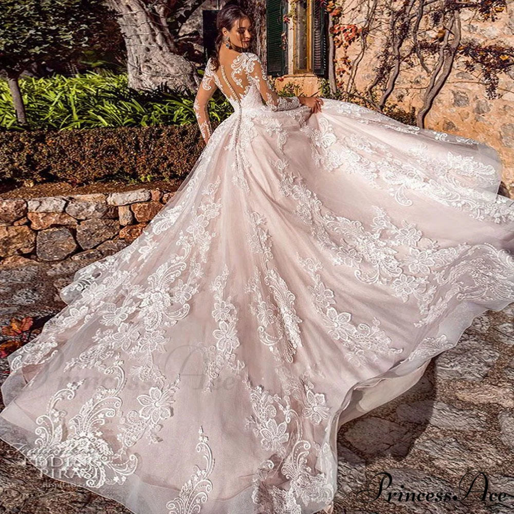 Extended Sleeve Lace Ball Gown Wedding Dress weddingdress-250223