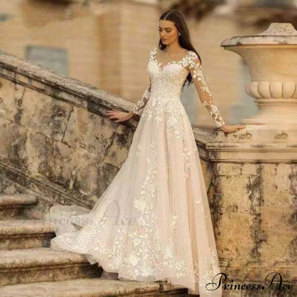 Extended Sleeve Open-Back Bridal Gown lvory white / 2 weddingdress-250223