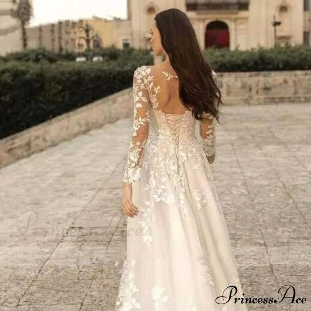 Extended Sleeve Open-Back Bridal Gown weddingdress-250223