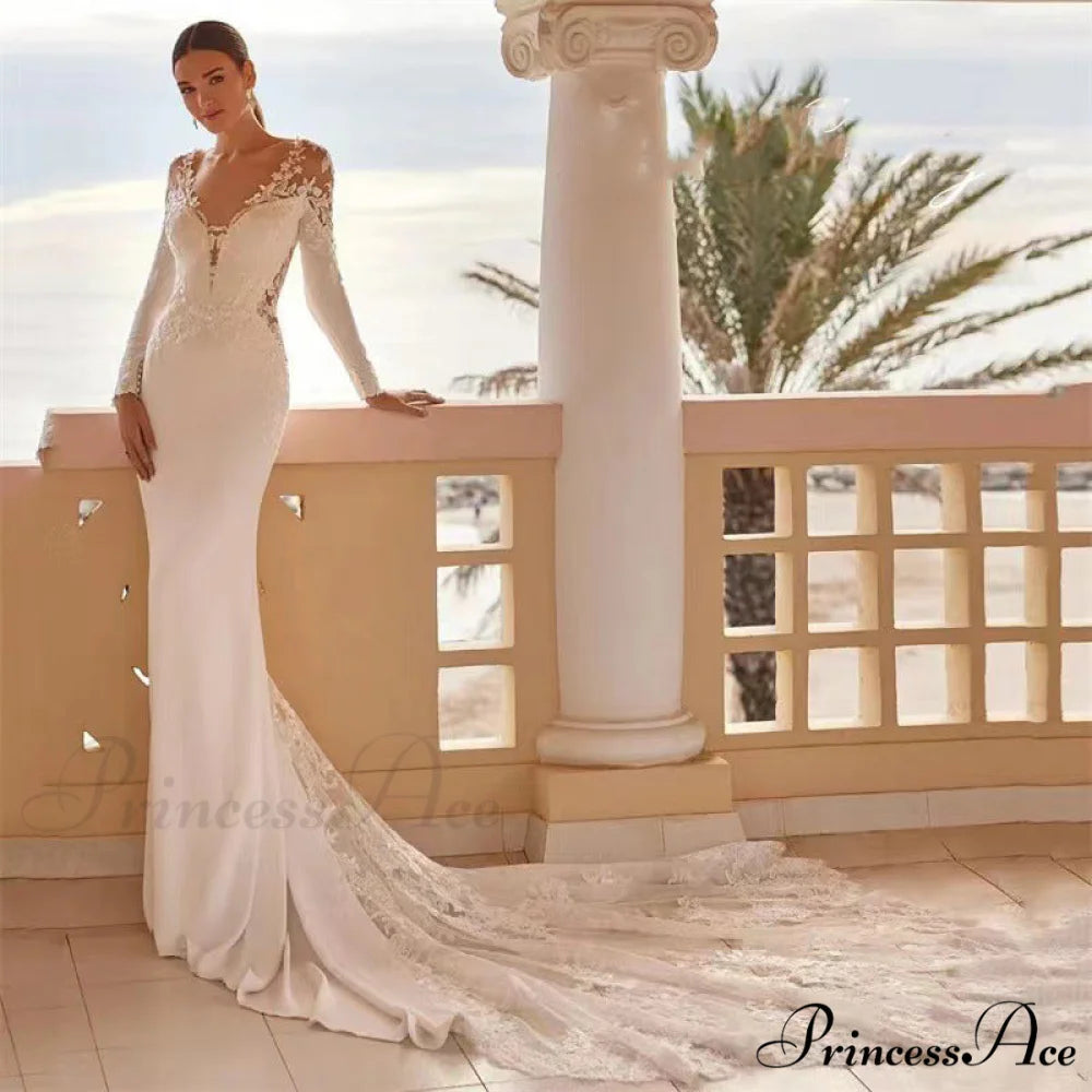 Extended Sleeve Stitched Seaside Wedding Gown lvory white / 2 weddingdress-250223