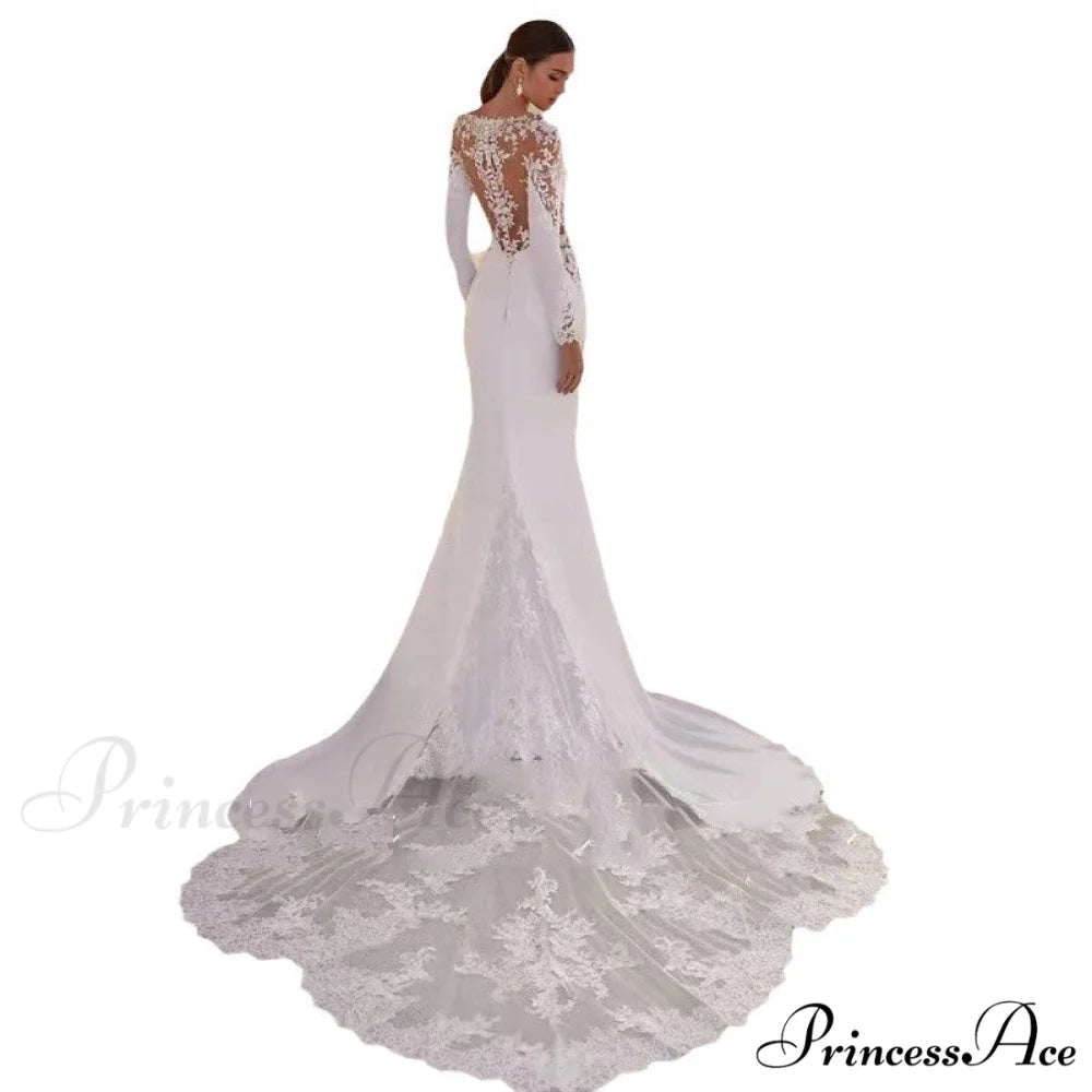 Extended Sleeve Stitched Seaside Wedding Gown weddingdress-250223