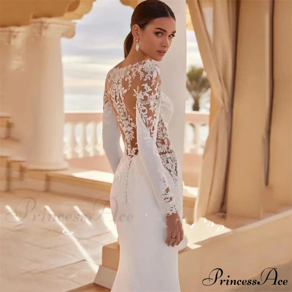 Extended Sleeve Stitched Seaside Wedding Gown weddingdress-250223
