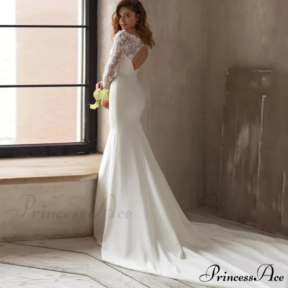 Extended Sleeve U-Shaped Mermaid Wedding Gown weddingdress-250223