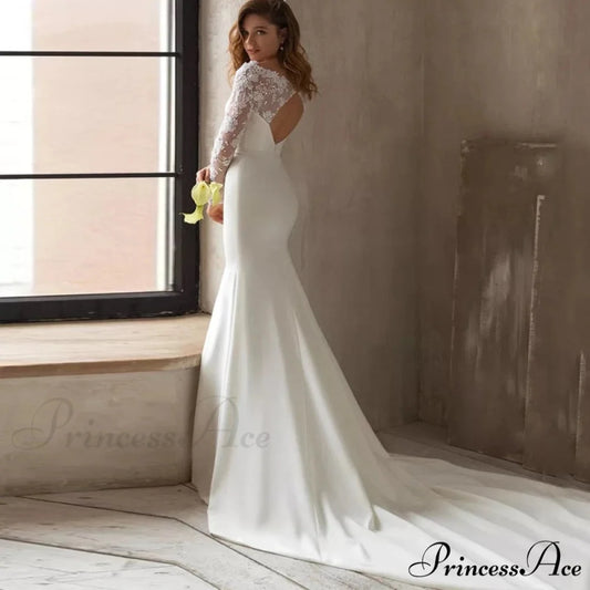 Extended Sleeve U-Shaped Mermaid Wedding Gown weddingdress-250223