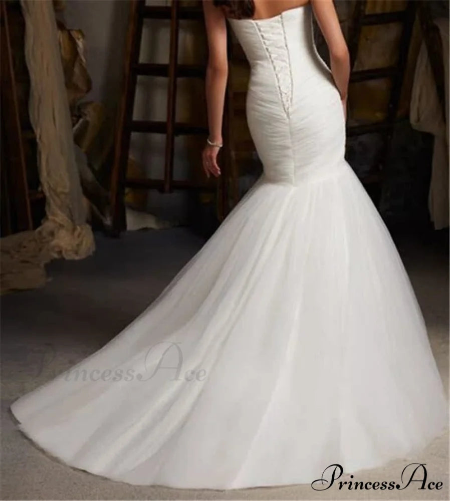 Extended Train Sea Nymph Fasten-Up Marriage Gown lvory white / 2 weddingdress-250223