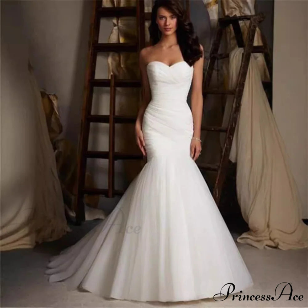 Extended Train Sea Nymph Fasten-Up Marriage Gown weddingdress-250223