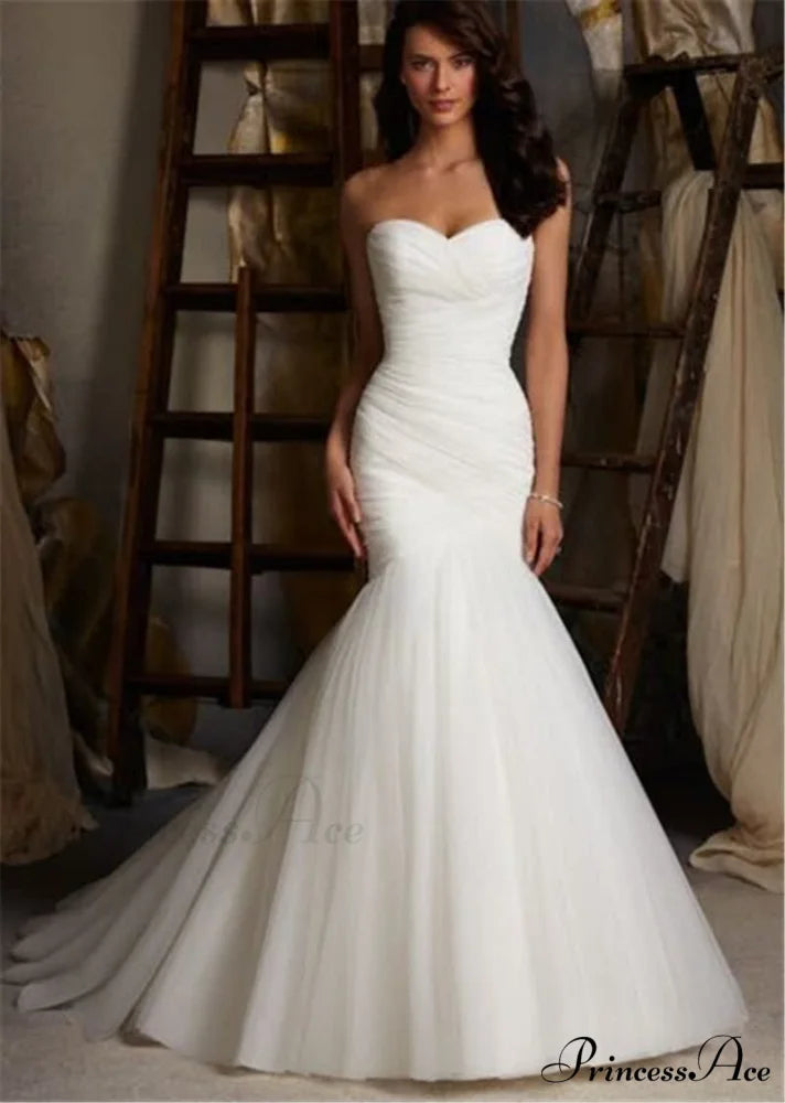 Extended Train Sea Nymph Fasten-Up Marriage Gown White / 2 weddingdress-250223