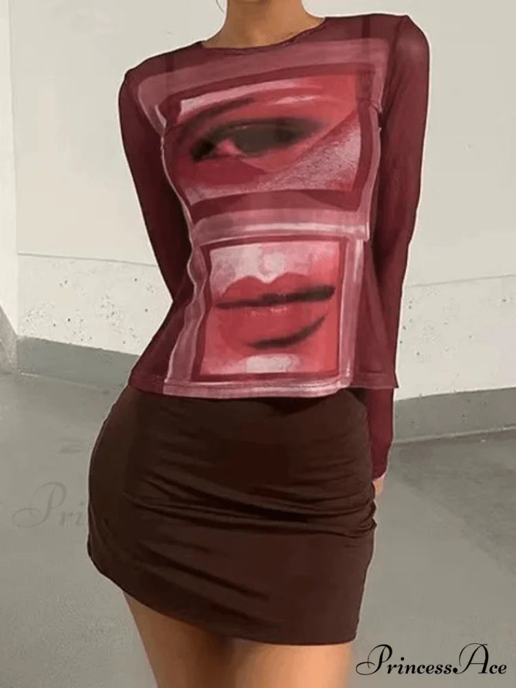 Eye Print Graceful Baby Crop Top Red / S