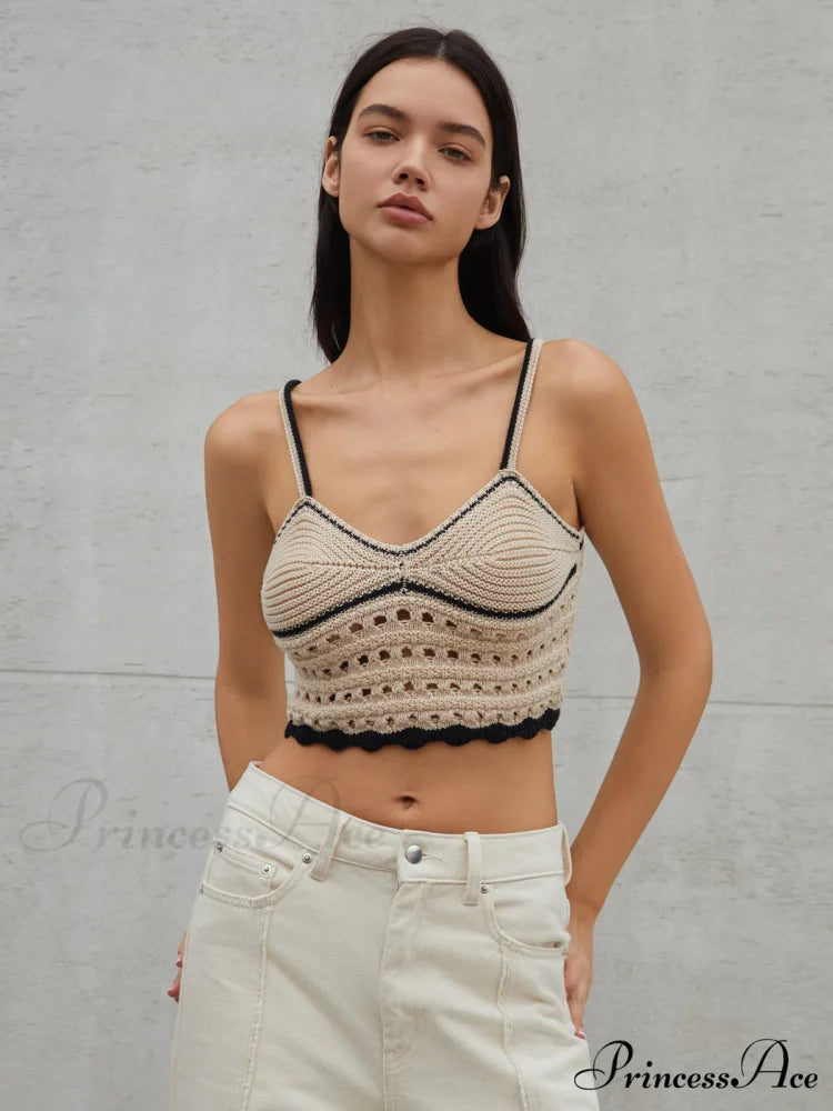 Eyelet Crop Graceful Sweater Vest Apricot / XS