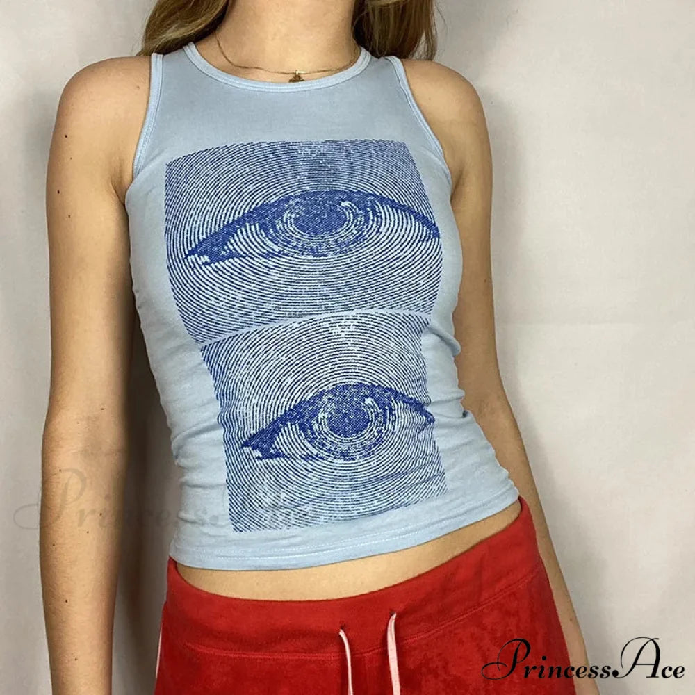 Eyes Printed Harajuku Corsets Vintage Fashion Streetwear Sleeveless Crop Women Sweats Grunge Tank top