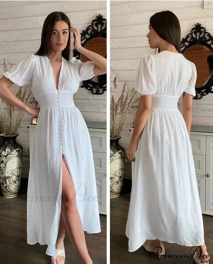 EZMA Elegant MIDI DRESS White / S
