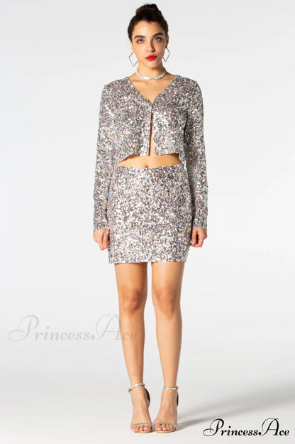 Ezra Silver Stylish Sequin Two-Piece Set