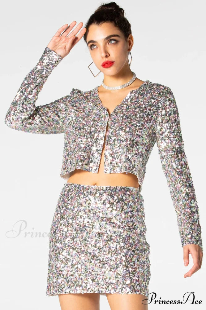 Ezra Silver Stylish Sequin Two-Piece Set