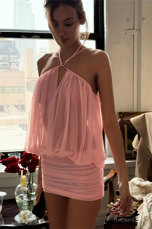 Sexy Halter Backless Bodycon V Neck Mini Dress