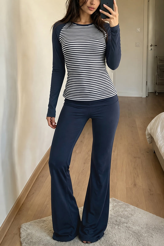 Striped Raglan Top and Flare Pants Set