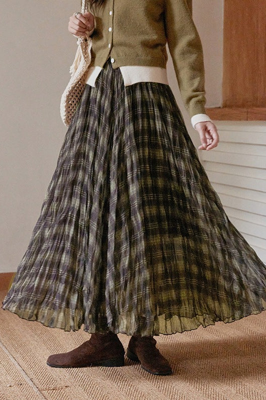 Plaid A-Line Maxi Christmas Skirt