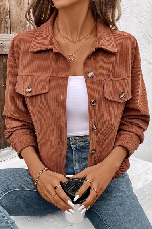 Corduroy Button-Front Shirt Jacket