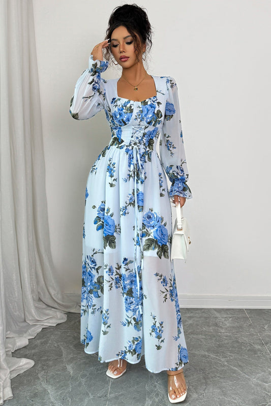 Simple Floral Long Sleeve Maxi Dress