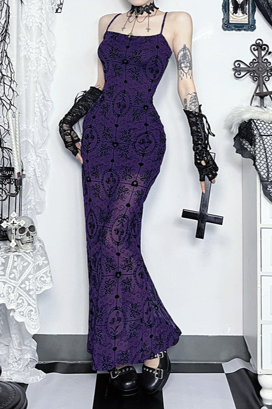 Sheer Floral Strap Gothic Dress