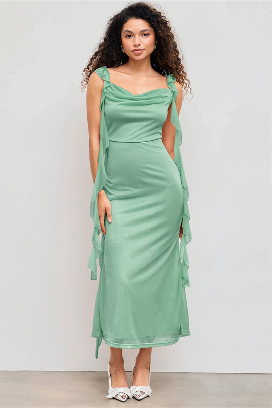 Shiny Flouncy Ribbon Elegant Maxi Dress